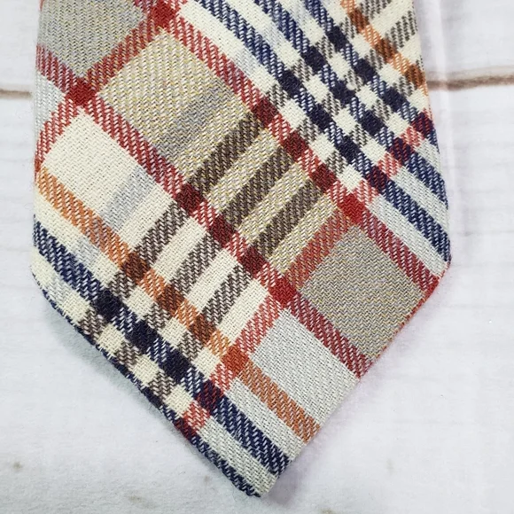๐SOLD๐Vintage Rooster Ruffler Collection Plaid Wool Tie Necktie Red Blue Beige - Picture 3 of 8